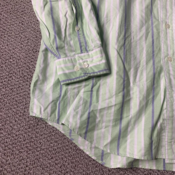 Brooks Brothers Mens‎ Shirt Size Large Green Striped Supima Cotton Button Down - Picture 3 of 11